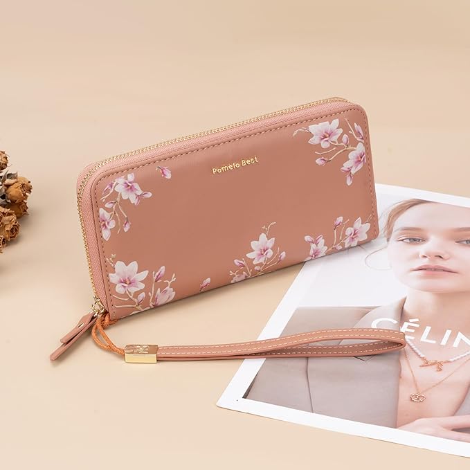 Pomelo Best Womens Wallet RFID Blocking Leather Multi Credit Card Large Capacity Wristlet Zip Around Long Wallets for Lady