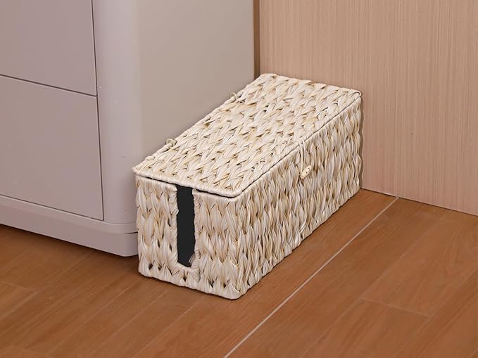 Coeusy Cable Management Box,Boho Decorative Handwoven 2 Open Slots Cord Organizer Hider Box with Lid for TV Wires, Computer, Router, USB Hub and Under Desk Power Strip