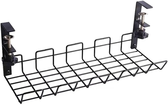 No-Drill Hanging Carbon Steel Cable Organizer Rack for Under Desk – Black, Large Capacity, Multi-Functional