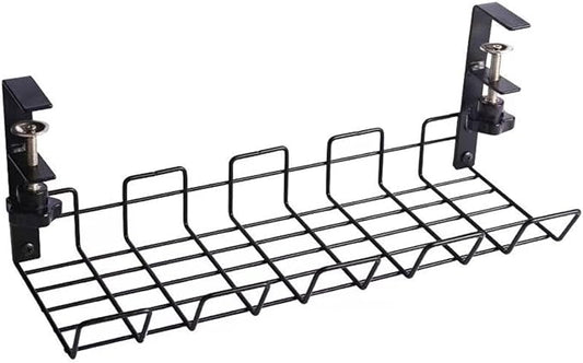 No-Drill Hanging Carbon Steel Cable Organizer Rack for Under Desk – Black, Large Capacity, Multi-Functional