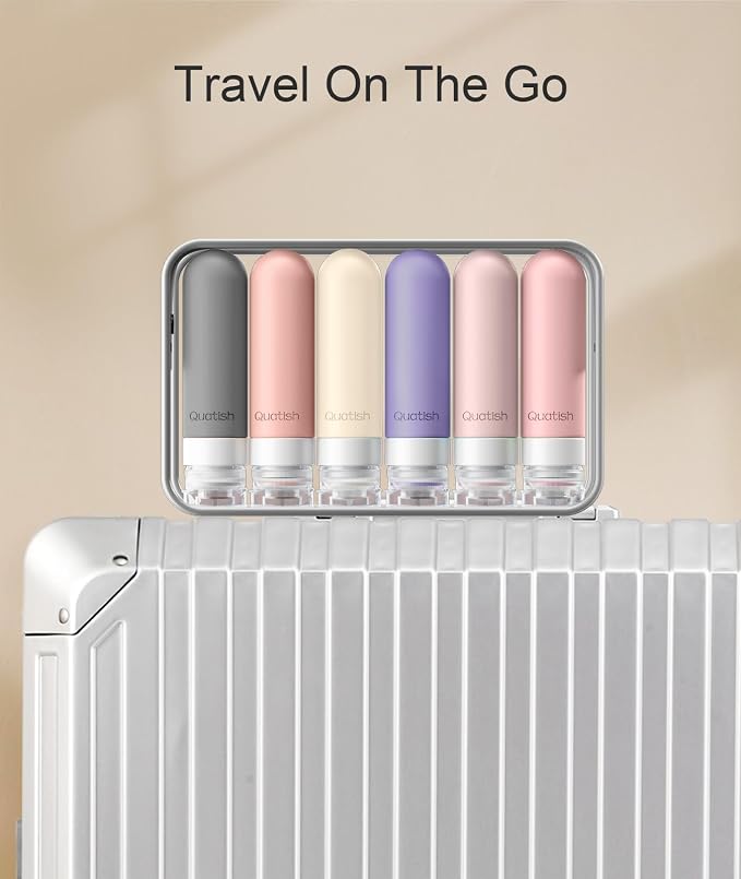 Quatish Travel Bottle for Toiletries 6 Pack, Original Patented Leakproof 3oz Tsa Approved Travel Size Container, BPA Free Silicone Shampoo and Conditioner Bottle, Cruise Camping Essentials, Dustypink