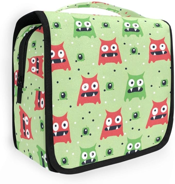 Hanging Travel Toiletry Bag Red Green Monster Kit Makeup Case Cosmetics Organizer for Men Women