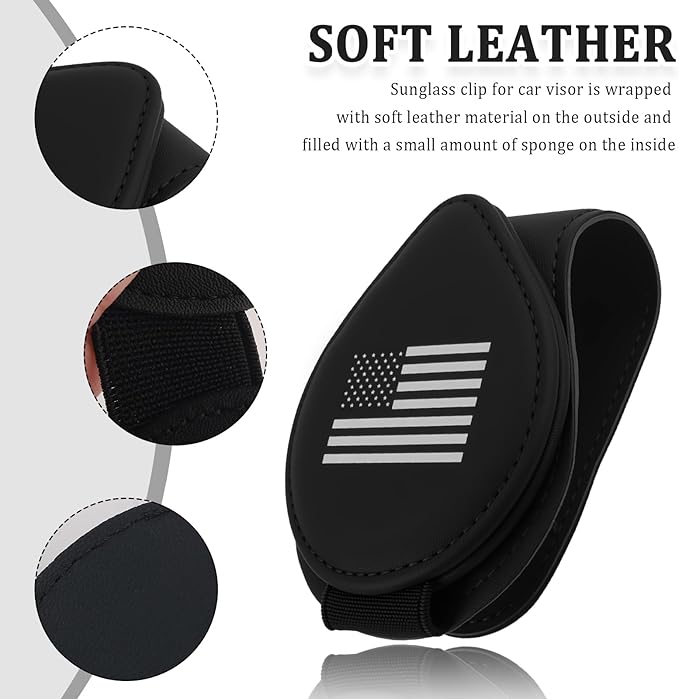 Sunglass Holder for Car with American Flag Pattern,Stylish Sunglasses Holder for Car Sun Visor with Magnetic Design for Storing Glasses or Cards,Leather Cars Sunglass Holders