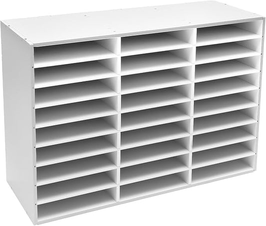 Literature Organizer 27 Slots, Compartments Mail Sorter Organizer, Adjustable Desktop File Organizer with Removable Shelves, Paper Organizer for Home Office School (White, 27 Slots)