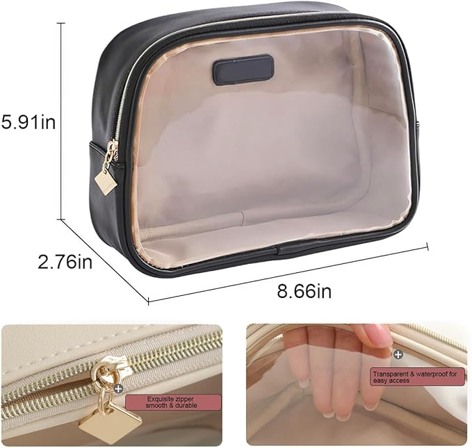 YDR Clear Cosmetics Bag Small Makeup Case Transparent Travel Toiletry Bag with Zipper, Portable Cosmetic Organizer Car Pouch for Travel Essrntials