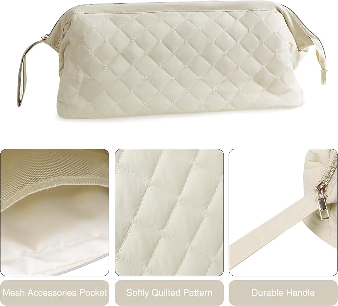 Stratalife Quilted Hair Tools Travel Bag with Polishing Cloth Compatible with Dyson Airwrap Shark Flex Style, Portable Toiletry Bag Hair Dryer Curling Iron Carrying Case Travel Essentials Khaki