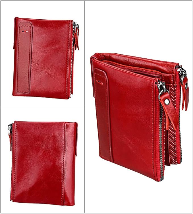 Men's Folding Double Zip Wallet RFID Blocks Retro Short Coin Purse