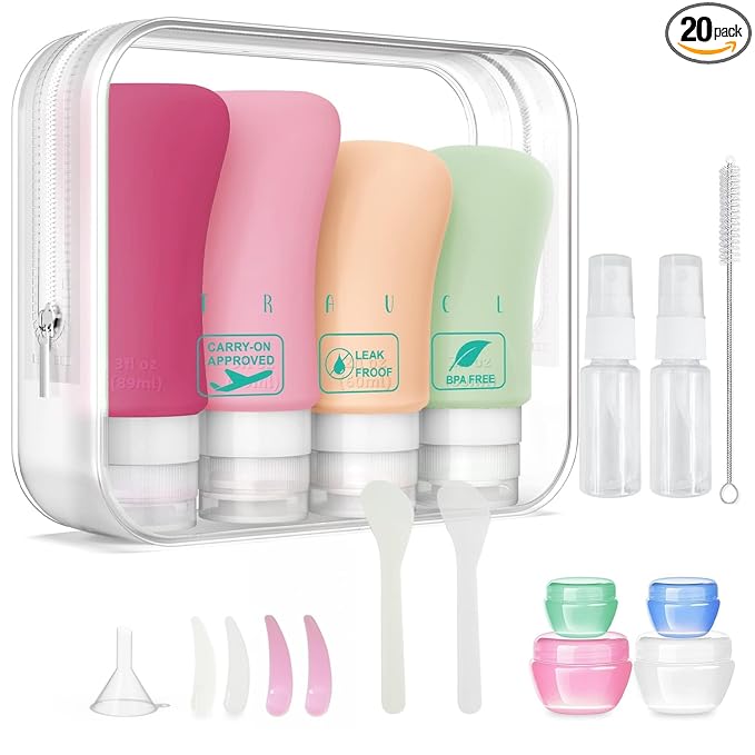 20 Pack Travel Bottles, 3oz 2oz Leak Proof Travel Accessories Toiletries,Travel Shampoo And Conditioner Bottles,Perfect for Business or Personal Travel, Fun Outdoors Silicone 20 Pieces