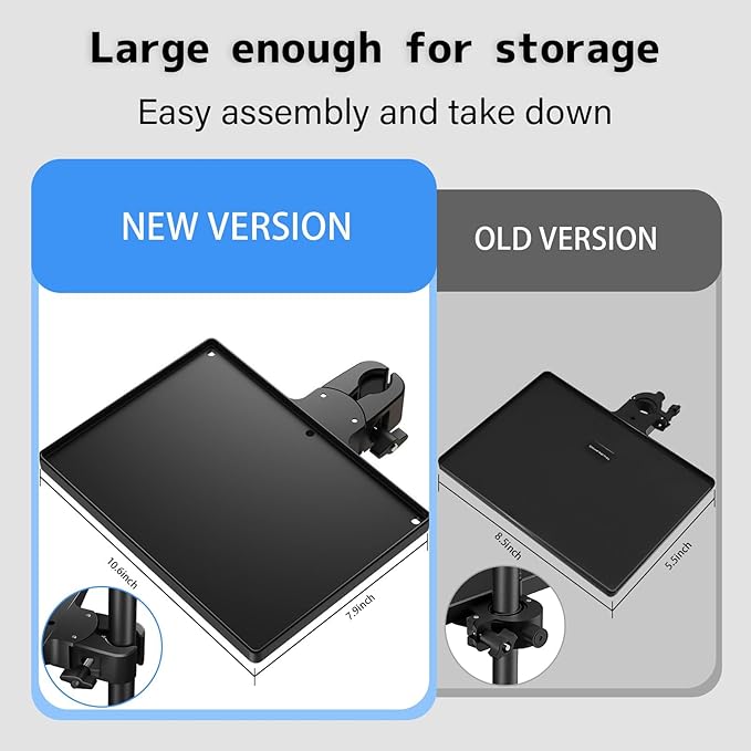 BILIONE Microphone Stand Tray with Crab Clamp, 10.6" x 7.8" Large Tray Shelf Attachment Clamp on Studio Music Floor Stands for Storage