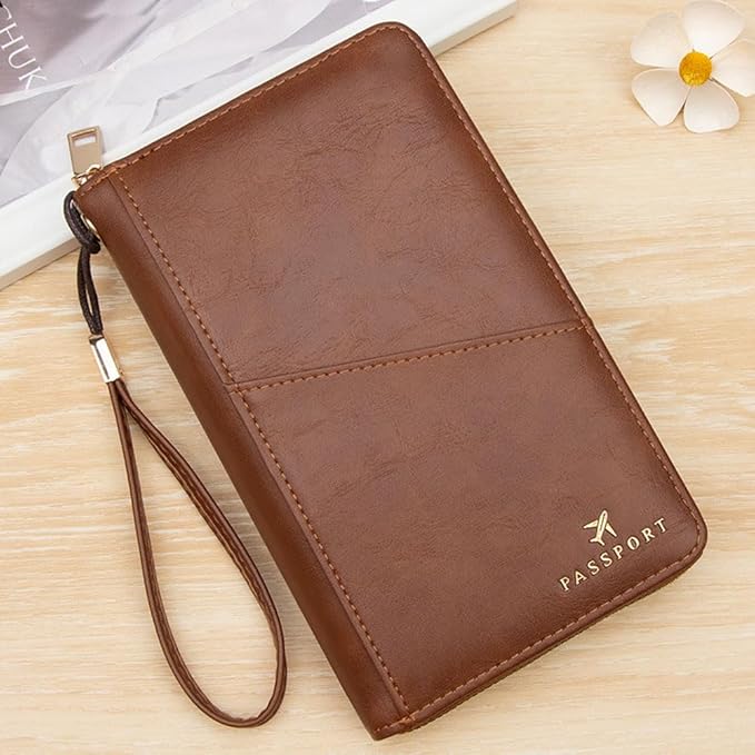 Family Passport Holder for Travel Women and Men RFID Passport Holder with Zipper Passport Case Passport cover Passport Wallet Travel Essentials and Accessories(1-2, Dark Brown)