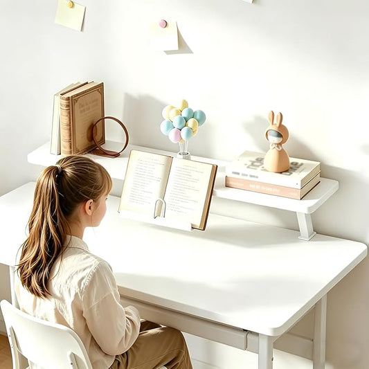 23.6x7.8 in Clamp on Desk Shelf, Adjustable Floating Desks Shelf with Reading Stand Desktop Extender Storage Organizer Space Saving for Office, Dorm, Home Desk Organization, White