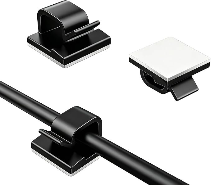 10 Pack Adhesive Cable Clips for Cord Management, Small Wire Holders for Desk Wall Car, Strong Sticky Cable Organizer for Phone Charger, USB, TV, Ethernet & More (10, Black)