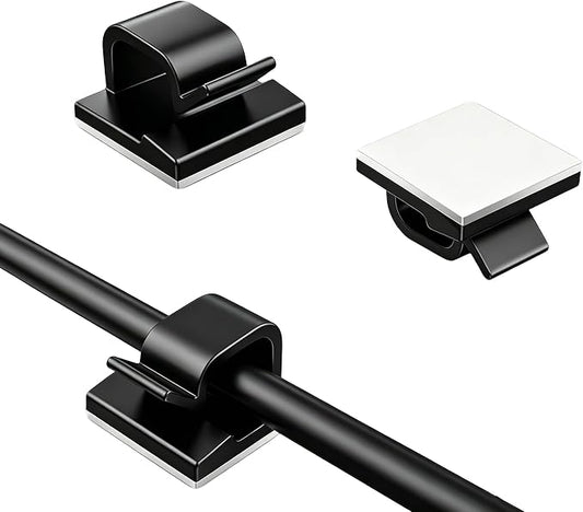 20 Pack Adhesive Cable Clips for Cord Management, Small Wire Holders for Desk Wall Car, Strong Sticky Cable Organizer for Phone Charger, USB, TV, Ethernet & More (20, Black)