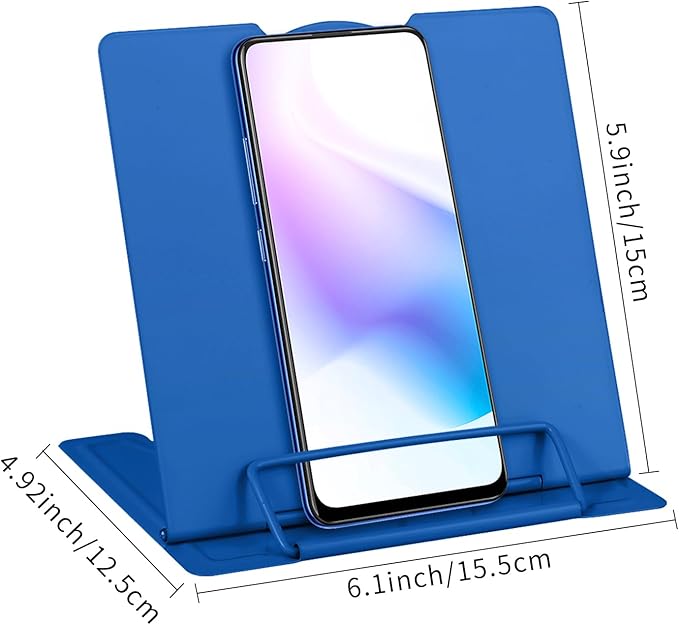 Honagu Small Book Stand and Holder - Metal Desk Stand for Hands-Free Reading, Adjustable for Cookbooks, Music Books, Tablets, IPads (Deep Blue)