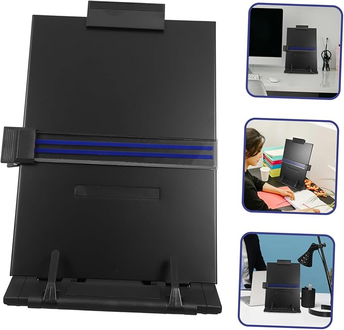 Adjustable Document Holder Stand for Desk Portable Retractable Book Stand with Multi Angle Tilt for Comfortable Reading and Typing Compact Office Book Clip Holder for Papers and