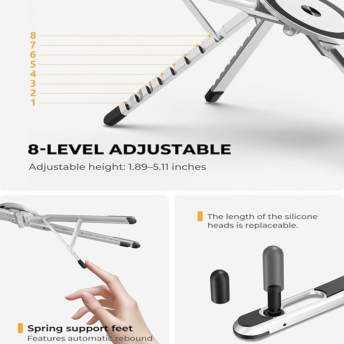 3 in 1 Magnetic Foldable Versatile Stand for Phone Tablet and Laptop,Aluminum Alloy Ergonomic 8-Level Adjustable Height Laptop Stand for Desk,Portable Holder for Home Office and Travel