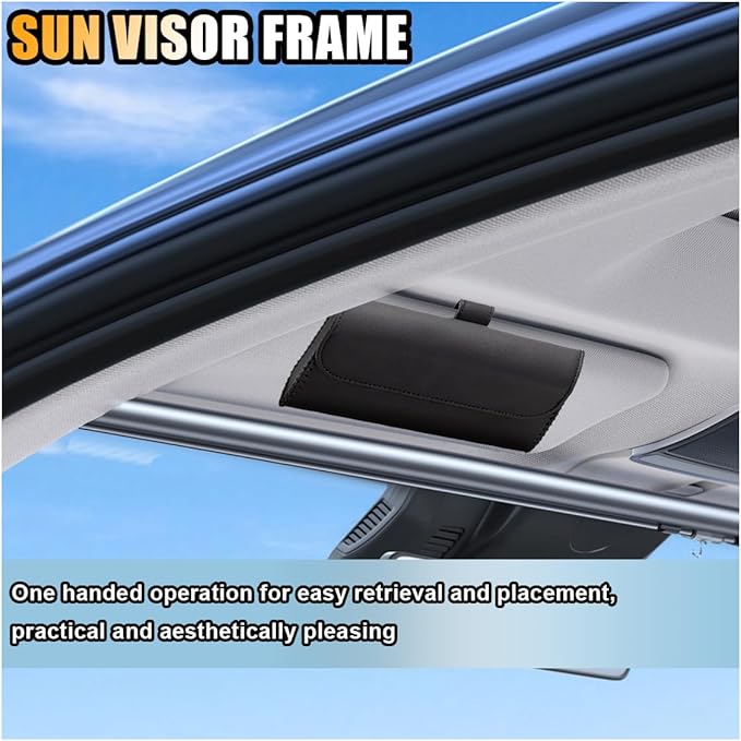 smilfuy Magnetic Leather Sunglasses Case for Car Visor Clip - Sunglasses Holder Clip for Car Sun Visor - Eyeglass Hanger Mounter Storage Box Auto Glasses Clip Holder Organizer Protective Box (Black)