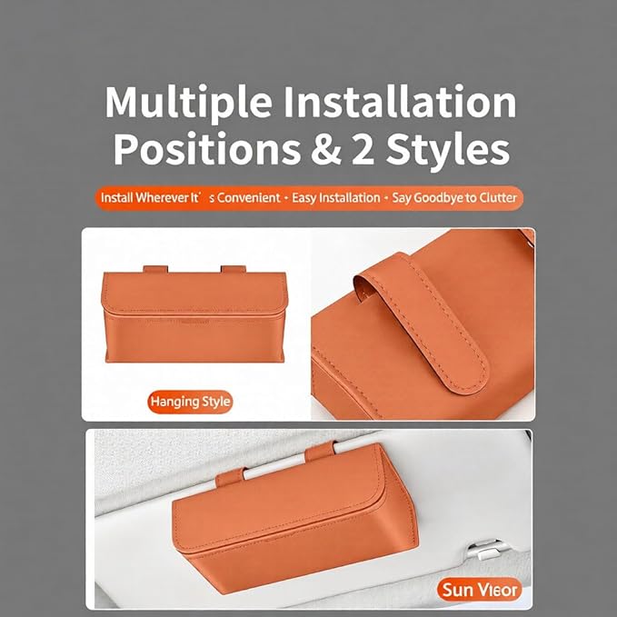 Car Sunglass Holder-Leather Magnetic Large Glasses Case,One-Handed Eyeglass Clip,Universal Auto Sun Visor Accessories