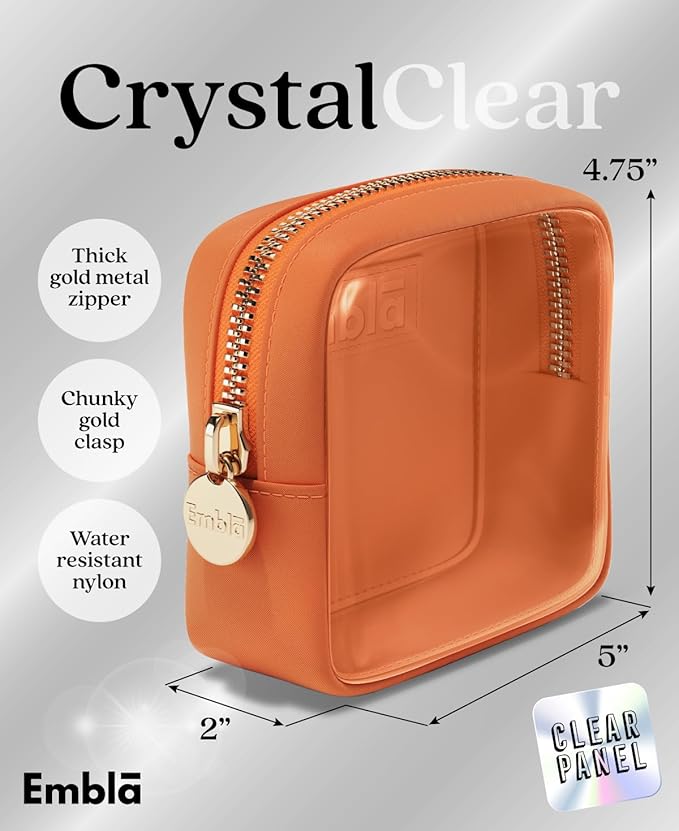 Embla Clear Small Makeup Bag for Purse Cute Mini Make Up Nylon Organizers Tiny Cosmetic Bags for Women Girls Little Toiletry Travel Pouches Zipper Skincare Pouch Organizer Orange