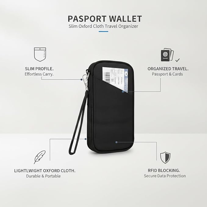 Passport Wallet, Slim Oxford Cloth Travel Document Organizer with Card Slots for Airport Check-in (1 PC)