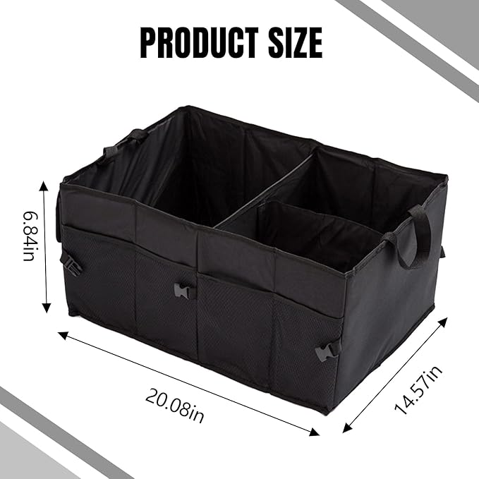 Hovom Car Trunk Organizer, Collapsible Trunk Backseat Organizer, Multi-Compartment Car Organizers and Storage, Foldable Trunk Storage Organizer for SUV, Road Trip Essentials Accessories (1PCS)