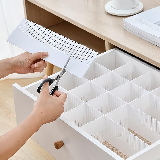 20PCS DIY Plastic Grid Drawer Dividers, Large Adjustable Drawer Storage Organizer (38cmx11cm) for Clutter Kitchen Cutlery Dresser Makeup Tools Socks Can Help Tidy Office Desk Clinic Bedroom