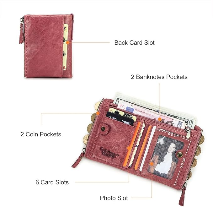 CONTACTS Personalized Wallet for Women Customized Wallet Birth Flower Custom Name Coin Purse Small Double Zipper Card Holder with RFID Blocking