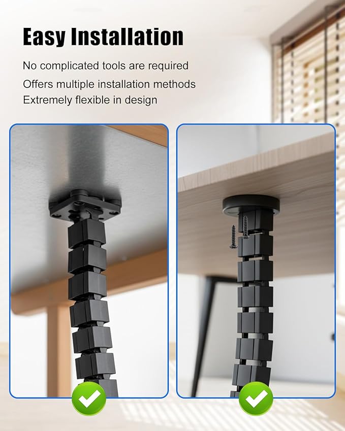 Under Desk Vertebrae Cable Management Fit for Sit Stand Desk, Chain Raceway Cable Management, Magnetic Flexible Wire Spine Adjustable Length, Black