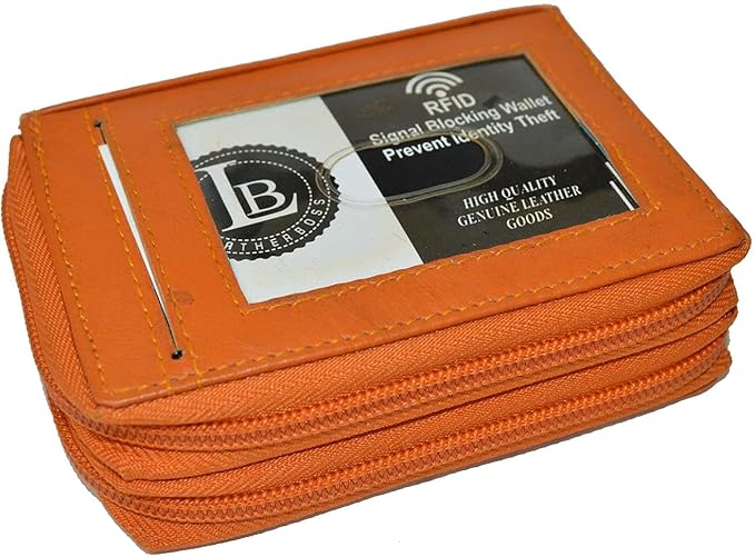 Leatherboss Leather RFID Identity Safe Double Zippered Accordion Wallet