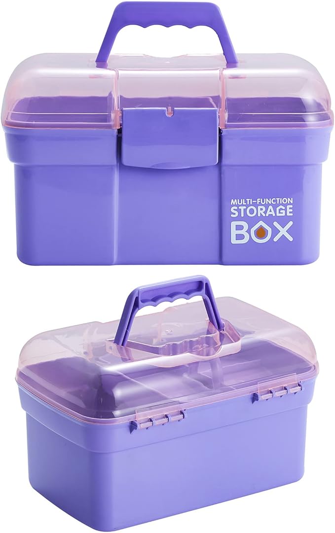 Kinsorcai 11'' Plastic Box Organizer with Removable Tray, Sewing Box Organizer (Purple)