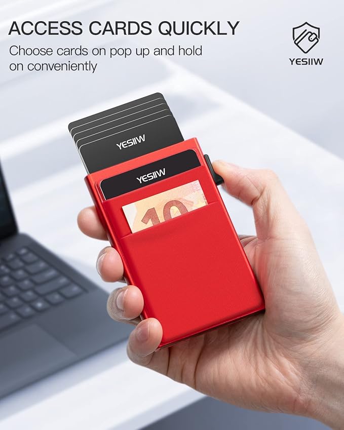 YESIIW Credit Card Holder Wallet for Men RFID Blocking Slim Minimalist Metal Wallet with Money Pocket Contactless Card Protector