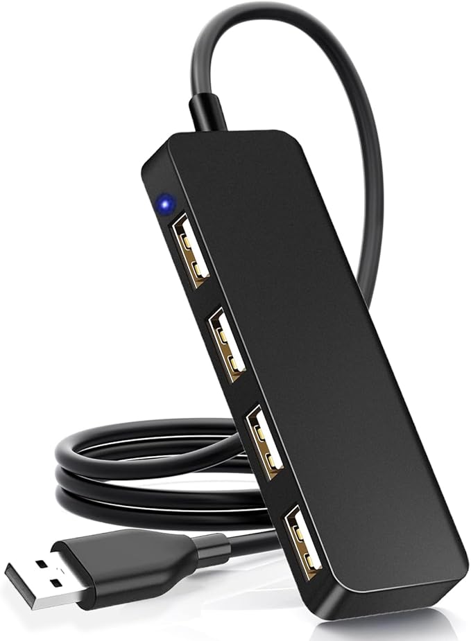 USB Adapter, 4-Port Extender for Laptop, PC, MacBook, Mac Pro, iMac, Surface Pro and More (Black - USB 2.0/1m)