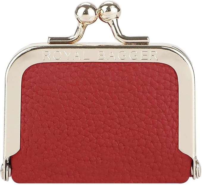 Royal Bagger Genuine Cow Leather Mini Jewelry Box Women's Coin Purse Solid Color Kiss Lock Change Pouch Casual Style Small Storage Bag for Women 1894 (Yellow)