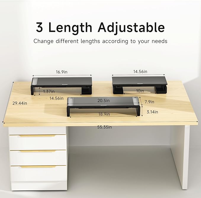 OImaster Monitor Stand Riser, Foldable Computer Monitor Riser, Adjustable Length Computer Stand and Storage Drawer & Pen Slot, Phone Stand Compatible Computer, Desktop, Laptop, Save Space (Black-Basic)