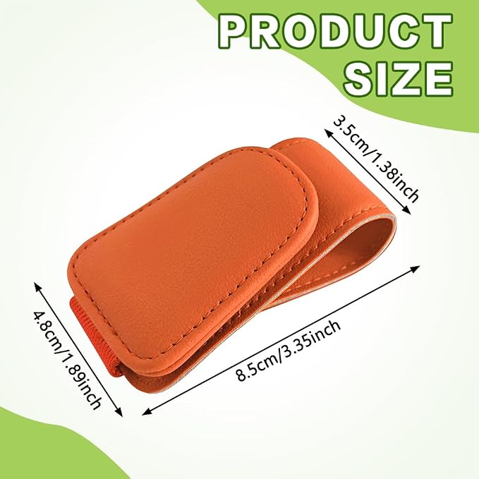 Sunglass Holder for Car, Sunglasses Clip for Car Visor, Magnetic Leather Vehicle Eyeglass Hanger Clip, Auto Ticket Card Glasses Organizer Clamp Accessories for SUV Sedan (Orange)