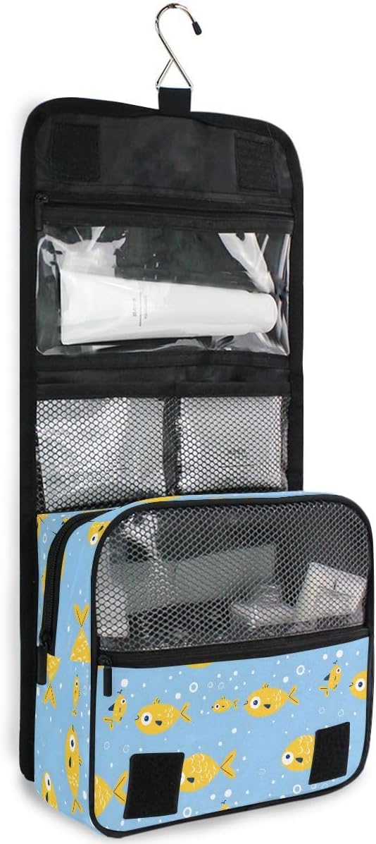 senya Hanging Travel Toiletry Bag Cute Kit Makeup Case Cosmetics Organizer for Men Women (Yellow Fish)