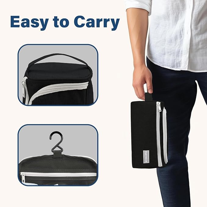 emissary Travel Hanging Toiletry Bag, Lightweight Travel Makeup Organizer for Man and Women, Waterproof Cosmetic Makeup Bag Organizer with Hanging Hook for Accessories,Essentials, Toiletries (Black)