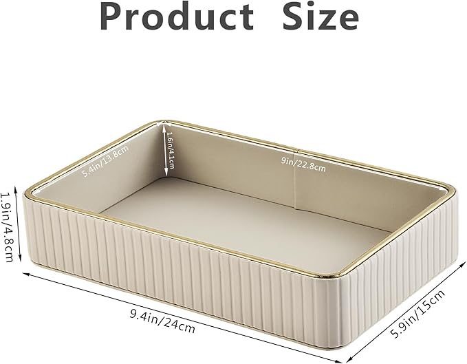 PU Leather Valet Tray,Desk Organizer Tray Nightstand Organizer Trinket Dish Storage Key Bowl Decorative Trays for Phone Wallet Jewelry Watch,Bathroom Bedroom Perfume Vanity Trays,Beige