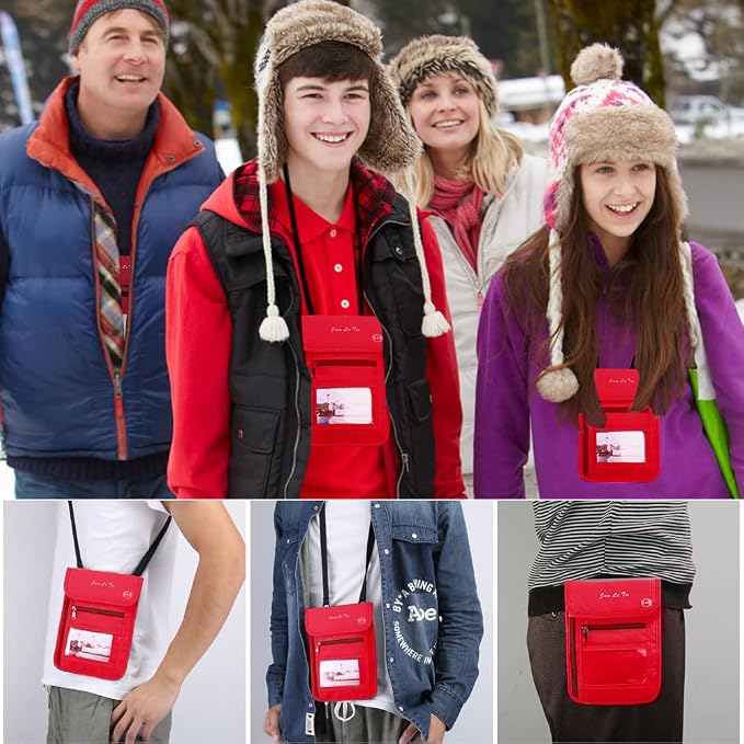 Passport Holder for Travel, RFID Passport Wallet with Visual Window Design, Multifunctional Document Organizer, Waterproof Travel Pouch Neck Wallet for Men and Women, Red