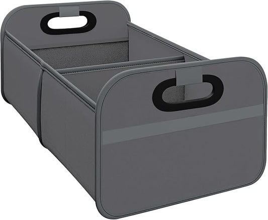 Car Trunk Organizer, Foldable Car Trunk Storage Box with 2 Compartments & Mesh Pocket, Large Capacity, Portable with Handle, Collapsible Backseat Storage Organizer for SUV Truck Sedan (Gray)