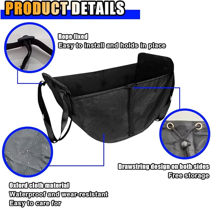 Car Seat Organizer - Large Capacity Passenger Seat Organizer, Collapsible Car Hammock Storage Bag Auto Backseat Organizer, Reusable Tote with Drawstrings, Road Trip Essentials for Adults Kids (Black)