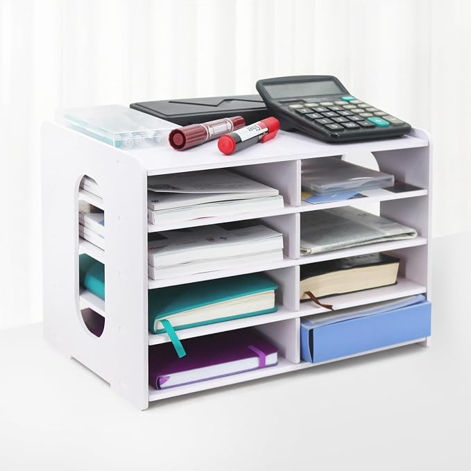 SONGWAY Desktop Mail Sorter Organizer - Small File Storage with 8 Compartments, Desk Bill Organizer, Journal Size Paper Storage Rack for Home Office