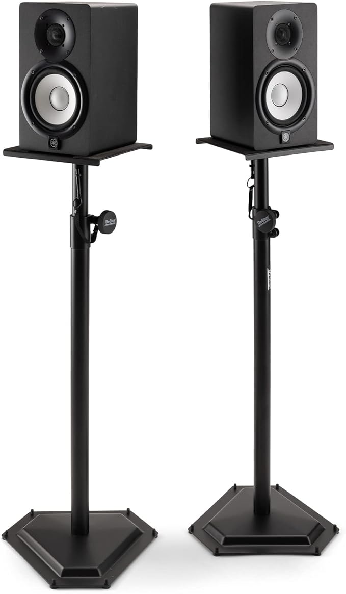On-Stage SMS6600-P Hex-Base Monitor Stands Pair(Height-Adjustable Pedestal Studio Speaker Stands, Locking Pin, Hexagonal Base, Steel Construction, Nonslip Rubber Feet, Optional Floor Spikes, Black)