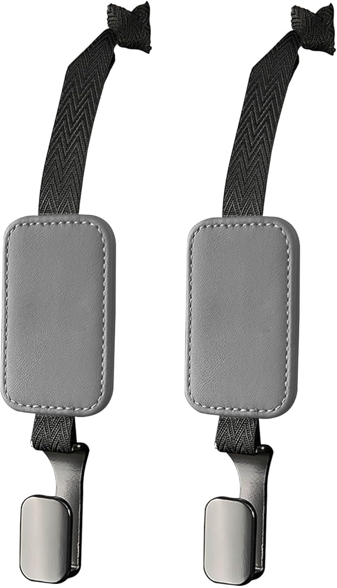 Car Headrest Hooks Compatible with Mercedes-Benz GLC300 GLE350 2020-2025, 2 Pack Leather Back Seat Organizer Hooks with Heavy Duty Metal Hook Durable Bag Holder,Grey