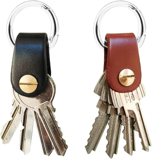 Key Organizer 2pcs Black & Brown Mini Keychain Compact Slim Key Holder with 1 Inch Metal Round Carabiner Clips Keyrings Snap Hook Buckle
