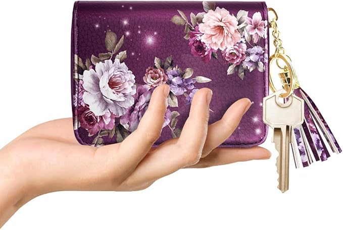 Coco Rossi Women's Small Credit Card Wallet RFID Cute Flower Card Holder for Women, Purple Flower