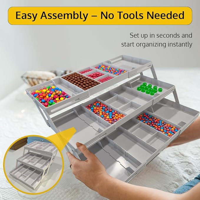 3 Tier Drawer Organizer, Multi Level Smart Drawer Organizer for Desk, Expandable Organizer for Office, Makeup, Jewelry, Kitchen, Folding Storage for Home and Office Drawers & Craft Organizer ??White
