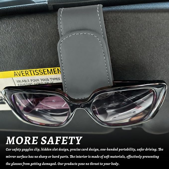 Sunglass Holder for Car, Car Sunglass Holder, Magnetic Leather Sunglasses Holder and Ticket Card Clip, Auto Multi-Functional Sun Visor Eyeglass Holders for SUV Pickup Truck (Grey)