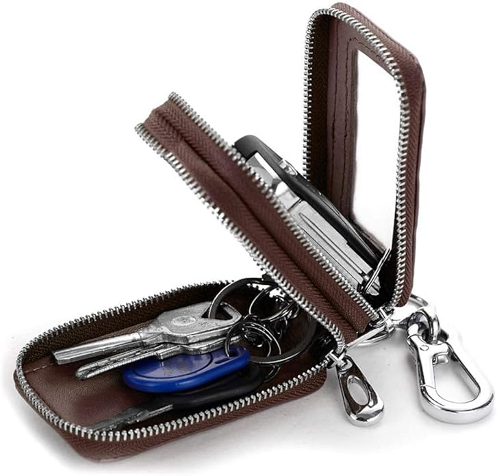 BAKUN Two-Sides Mini Leather Car Key Case, Key Holder Key Organizer Wallet