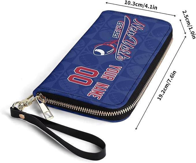 Custom Sports Team Zip Organizer Wallet-Personalized PU Leather Wallet with Name Number,Multi-Card Slots,Wrist Strap,Fan Gift for Men Women.